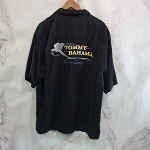 Tommy Bahama Shirt Mens XL Black Silk Short Button Up Sunday Cruiser Bowling